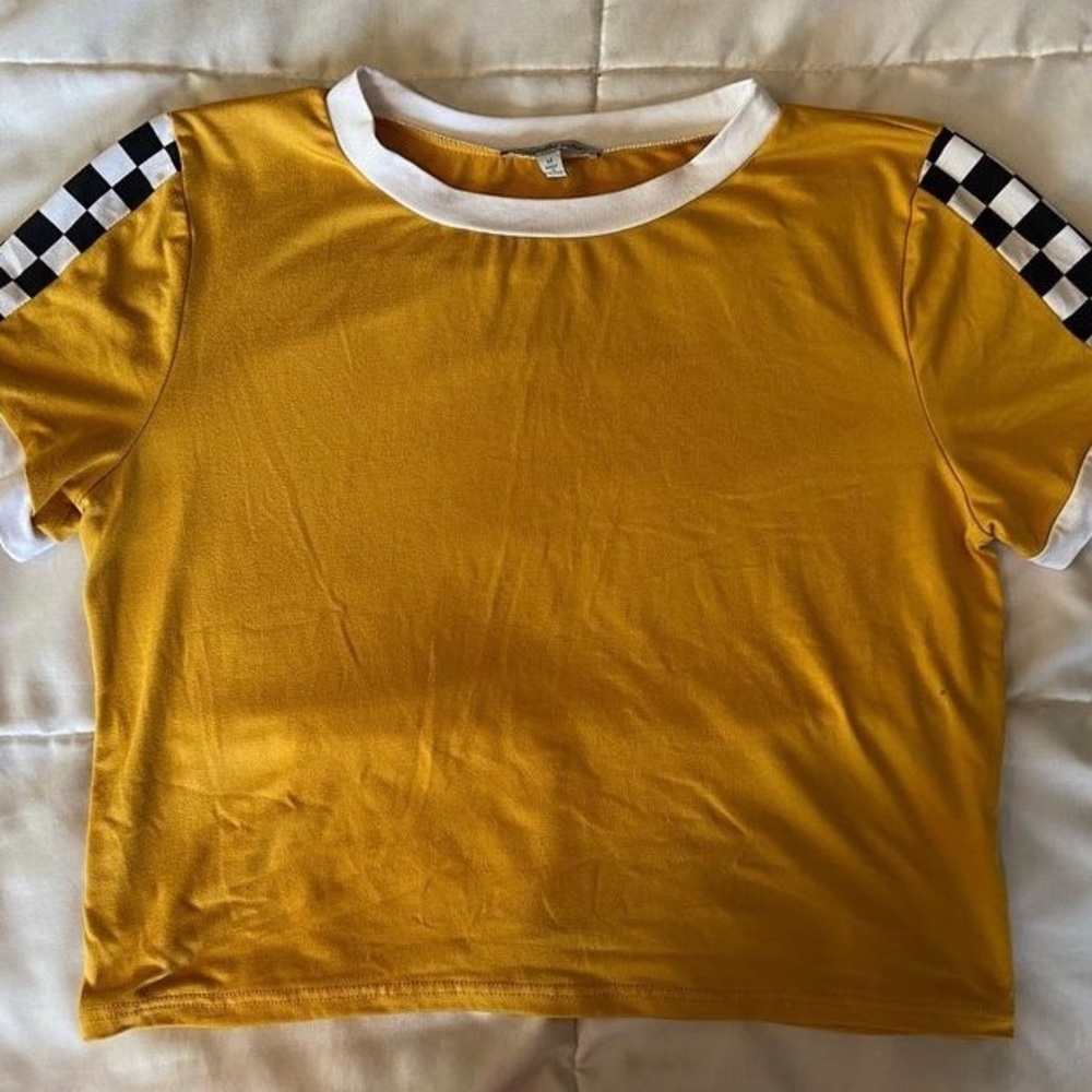 Charlotte Russe Checked sleeve Yellow Top